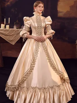 Champagne Retro Costumes Polyester Dress Women's Euro-Style Marie Antoinette Costume Party Prom Dress