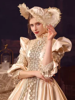 Champagne Retro Costumes Polyester Dress Women's Euro-Style Marie Antoinette Costume Party Prom Dress