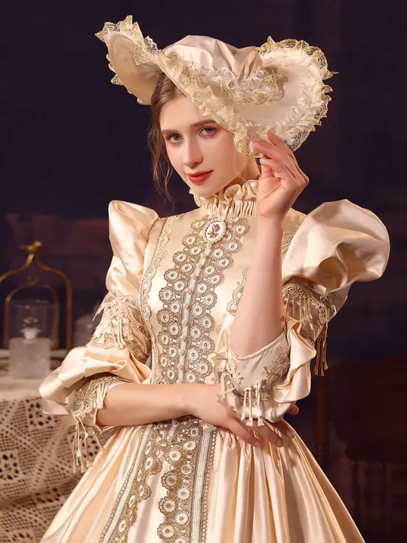 Champagne Retro Costumes Polyester Dress Women's Euro-Style Marie Antoinette Costume Party Prom Dress