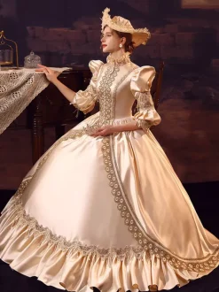 Champagne Retro Costumes Polyester Dress Women's Euro-Style Marie Antoinette Costume Party Prom Dress