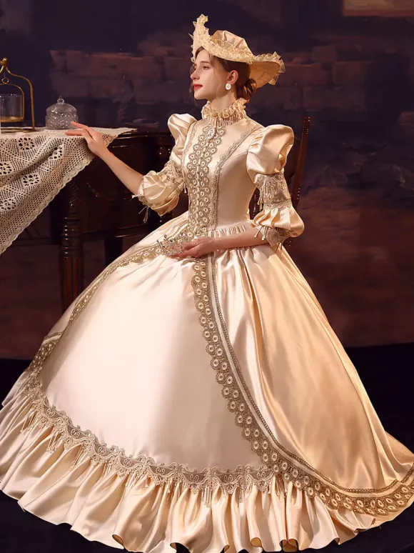 Champagne Retro Costumes Polyester Dress Women's Euro-Style Marie Antoinette Costume Party Prom Dress