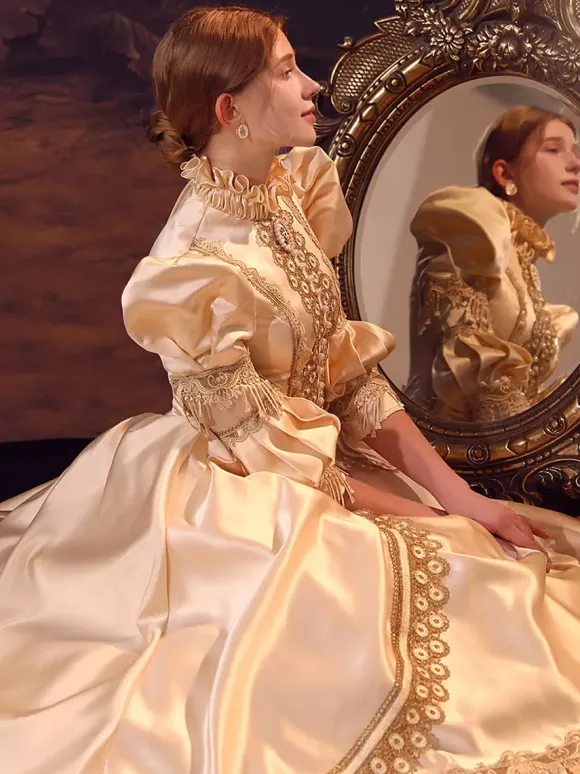 Champagne Retro Costumes Polyester Dress Women's Euro-Style Marie Antoinette Costume Party Prom Dress