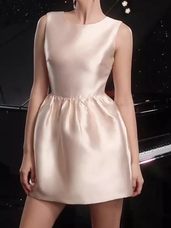 Champagne Sleeveless Satin Mini Party Dress With Bow Back 2026