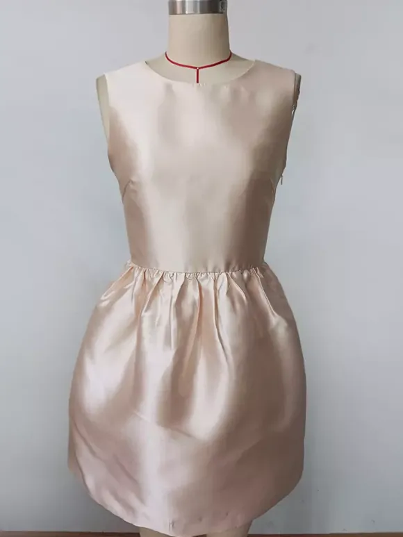 Champagne Sleeveless Satin Mini Party Dress With Bow Back 2026