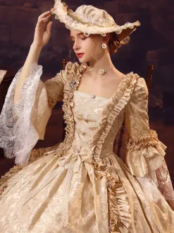 Champagne Victorian Rococo Polyester Dress Marie Antoinette Long Sleeves Dress