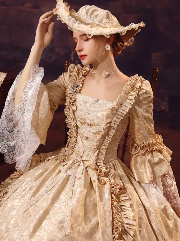 Champagne Victorian Rococo Polyester Dress Marie Antoinette Long Sleeves Dress