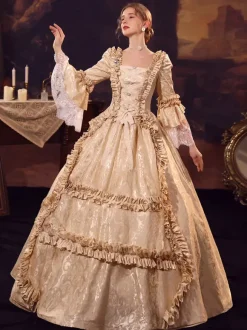 Champagne Victorian Rococo Polyester Dress Marie Antoinette Long Sleeves Dress