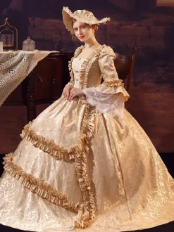 Champagne Victorian Rococo Polyester Dress Marie Antoinette Long Sleeves Dress