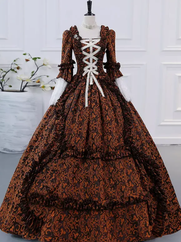 Champagne Victorian Rococo Polyester Dress Marie Antoinette Long Sleeves Dress