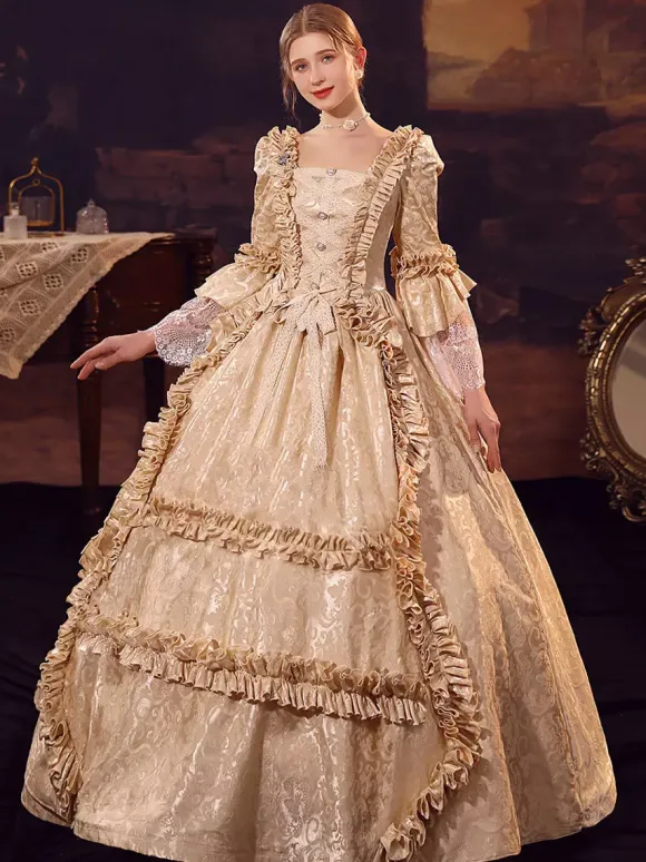 Champagne Victorian Rococo Polyester Dress Marie Antoinette Long Sleeves Dress