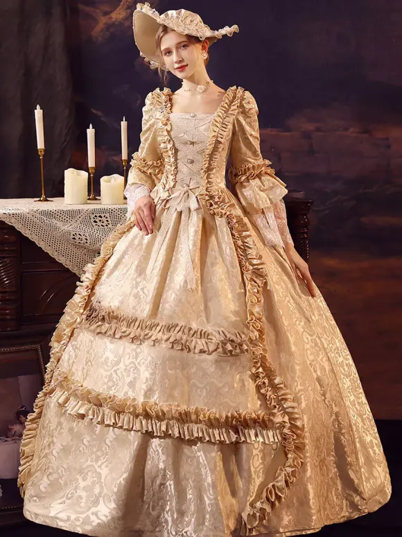 Champagne Victorian Rococo Polyester Dress Marie Antoinette Long Sleeves Dress