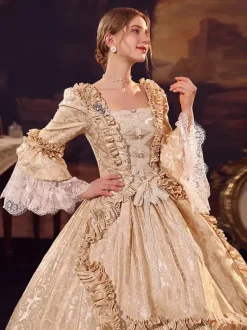 Champagne Victorian Rococo Polyester Dress Marie Antoinette Long Sleeves Dress