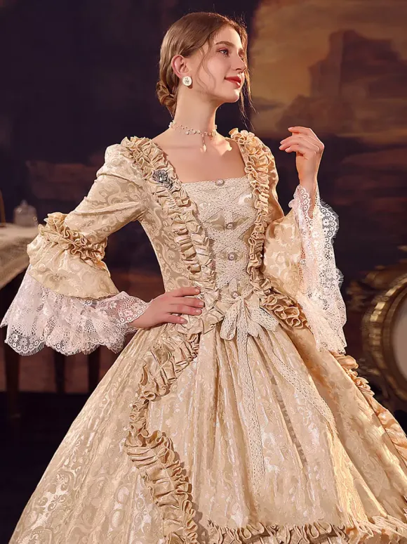 Champagne Victorian Rococo Polyester Dress Marie Antoinette Long Sleeves Dress