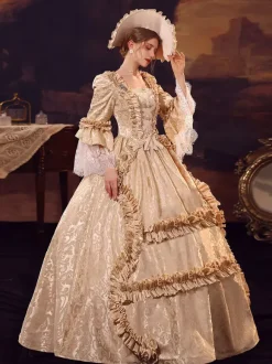 Champagne Victorian Rococo Polyester Dress Marie Antoinette Long Sleeves Dress