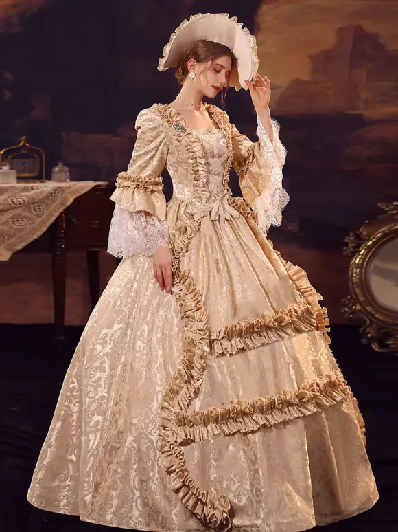 Champagne Victorian Rococo Polyester Dress Marie Antoinette Long Sleeves Dress
