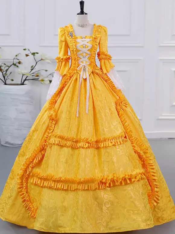 Champagne Victorian Rococo Polyester Dress Marie Antoinette Long Sleeves Dress