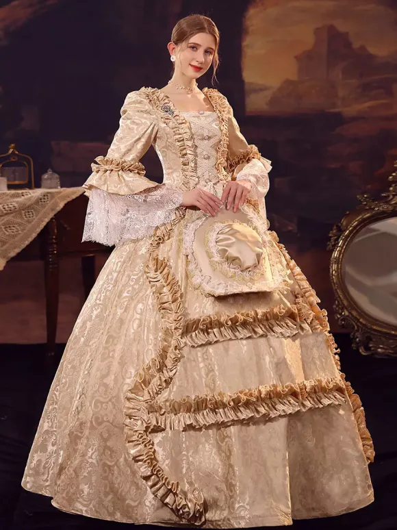 Champagne Victorian Rococo Polyester Dress Marie Antoinette Long Sleeves Dress