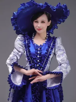 Champagne Bustle Vicorian Dress Padded Shourlders Long Sleeves Polyest Elegant Ball Retro Dress With Hat