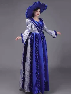 Champagne Bustle Vicorian Dress Padded Shourlders Long Sleeves Polyest Elegant Ball Retro Dress With Hat