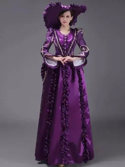 Champagne Bustle Vicorian Dress Padded Shourlders Long Sleeves Polyest Elegant Ball Retro Dress With Hat