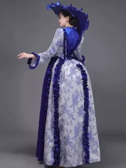 Champagne Bustle Vicorian Dress Padded Shourlders Long Sleeves Polyest Elegant Ball Retro Dress With Hat