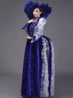Champagne Bustle Vicorian Dress Padded Shourlders Long Sleeves Polyest Elegant Ball Retro Dress With Hat
