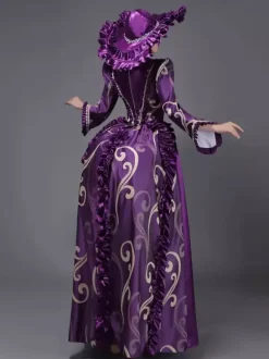Champagne Bustle Vicorian Dress Padded Shourlders Long Sleeves Polyest Elegant Ball Retro Dress With Hat