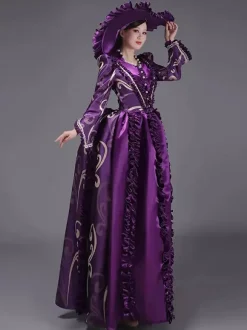 Champagne Bustle Vicorian Dress Padded Shourlders Long Sleeves Polyest Elegant Ball Retro Dress With Hat