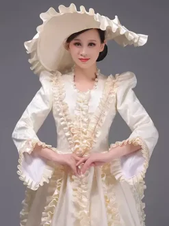 Champagne Bustle Vicorian Dress Padded Shourlders Long Sleeves Polyest Elegant Ball Retro Dress With Hat