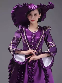 Champagne Bustle Vicorian Dress Padded Shourlders Long Sleeves Polyest Elegant Ball Retro Dress With Hat
