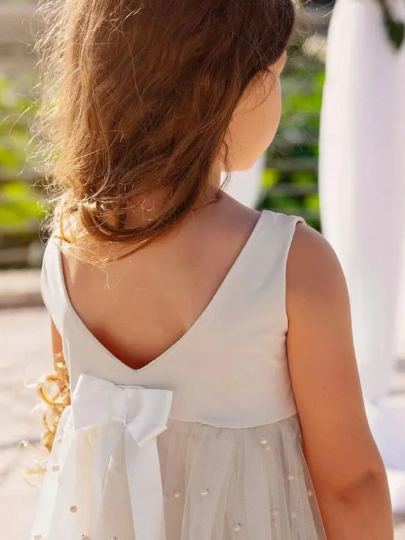 Champagne Flower Girl Dresses Jewel Neck Sleeveless Butterfly Formal Kids Pageant Dresses