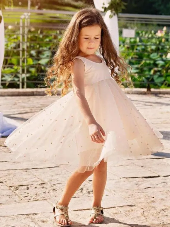 Champagne Flower Girl Dresses Jewel Neck Sleeveless Butterfly Formal Kids Pageant Dresses