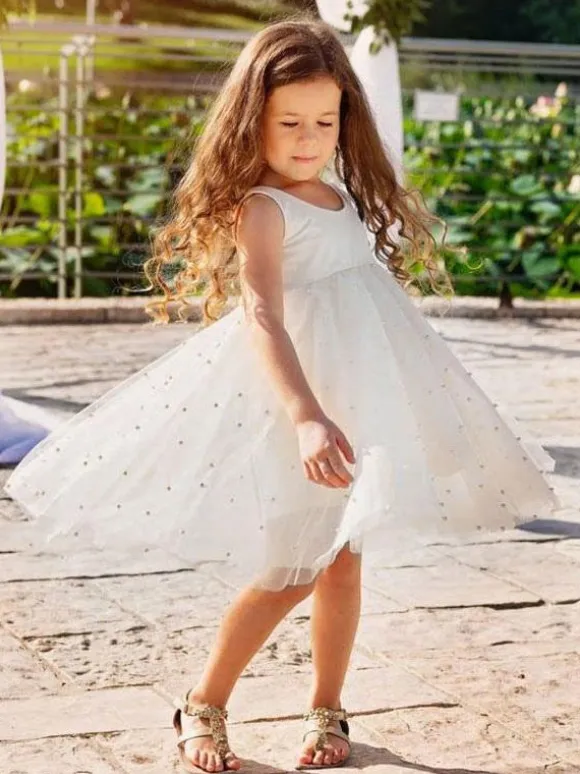 Champagne Flower Girl Dresses Jewel Neck Sleeveless Butterfly Formal Kids Pageant Dresses