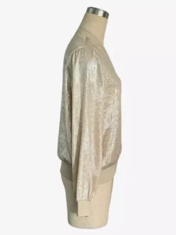 Champagne Gold Women's Bomber Jacket - Zip Up Ribbed Trim Slim Fit - Metallic Spring Party Outerwear 2026