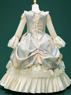 Champagne Retro Costumes Pearls Polyester Marie Antoinette Costume Floral Print Hat Girl's Retro Tunic Vintage Clothing