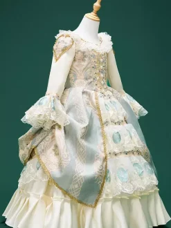Champagne Retro Costumes Pearls Polyester Marie Antoinette Costume Floral Print Hat Girl's Retro Tunic Vintage Clothing