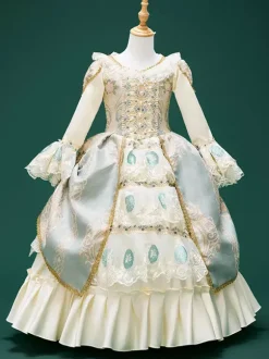 Champagne Retro Costumes Pearls Polyester Marie Antoinette Costume Floral Print Hat Girl's Retro Tunic Vintage Clothing