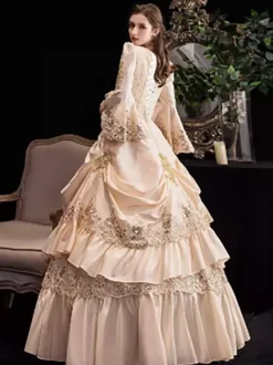 Champagne Retro Tudor Dress Costumes Women's Ruffles Marie Antoinette Costume Polyester Dress Renaissance 18th Century Costume