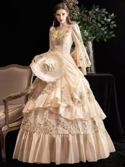 Champagne Retro Tudor Dress Costumes Women's Ruffles Marie Antoinette Costume Polyester Dress Renaissance 18th Century Costume