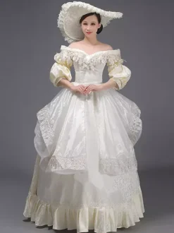 Champagne Retro Tudor Dress Costumes Women's Lace Ruffles Polyester Marie Antoinette Costume Tunic Dress Hat Vintage Masquerade Ball Gown