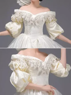 Champagne Retro Tudor Dress Costumes Women's Lace Ruffles Polyester Marie Antoinette Costume Tunic Dress Hat Vintage Masquerade Ball Gown