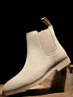 Chelsea Boots For Men Elastic Bandage Suede Leather Casual Shoes
