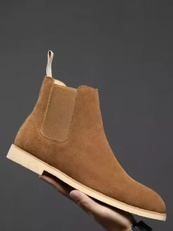 Chelsea Boots For Men Elastic Bandage Suede Leather Casual Shoes