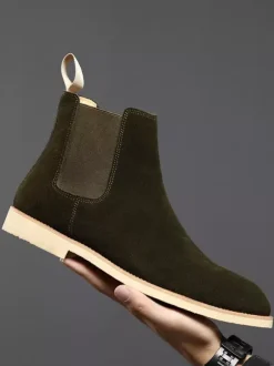 Chelsea Boots For Men Elastic Bandage Suede Leather Casual Shoes