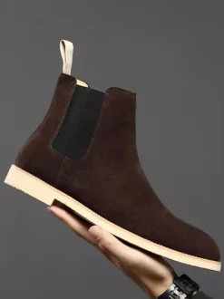 Chelsea Boots For Men Elastic Bandage Suede Leather Casual Shoes