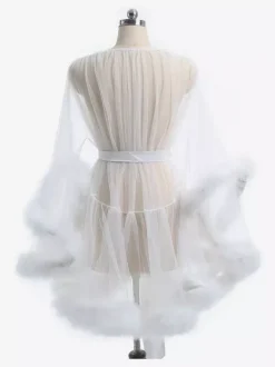 Chemise For Women Pink Polyester Feathers Stripes Sheer Lingerie