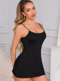 Chemise Nightgown Spaghetti Strap Mini Back Floral Lace Cutout Sleep Dress For Women