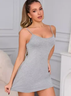 Chemise Nightgown Spaghetti Strap Mini Back Floral Lace Cutout Sleep Dress For Women
