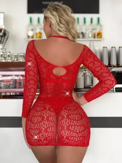 Chemise Black Nylon Rhinestones Lingerie Clubwear Sleepwear Dress