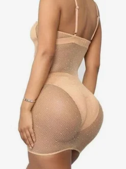 Chemise For Women Lycra Spandex Rhinestones Strapless Backless Black Lingerie